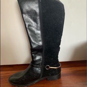black leather and suede knee high boots